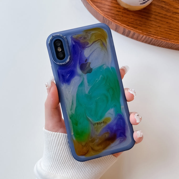 For iPhone X / XS Oil Painting Electroplating TPU Phone Case(Blue) - More iPhone Cases by PMC Jewellery | Online Shopping South Africa | PMC Jewellery