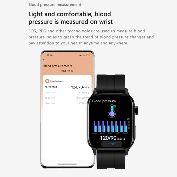 GT22 1.85 inch TFT Screen Silicone Band Health Smart Watch, Support Bluetooth Call / Plateau Blood Oxygen / Body Temperature / Arrhythmia / TI Heart Rate Monitoring(Black Silver) -  by PMC Jewellery | Online Shopping South Africa | PMC Jewellery