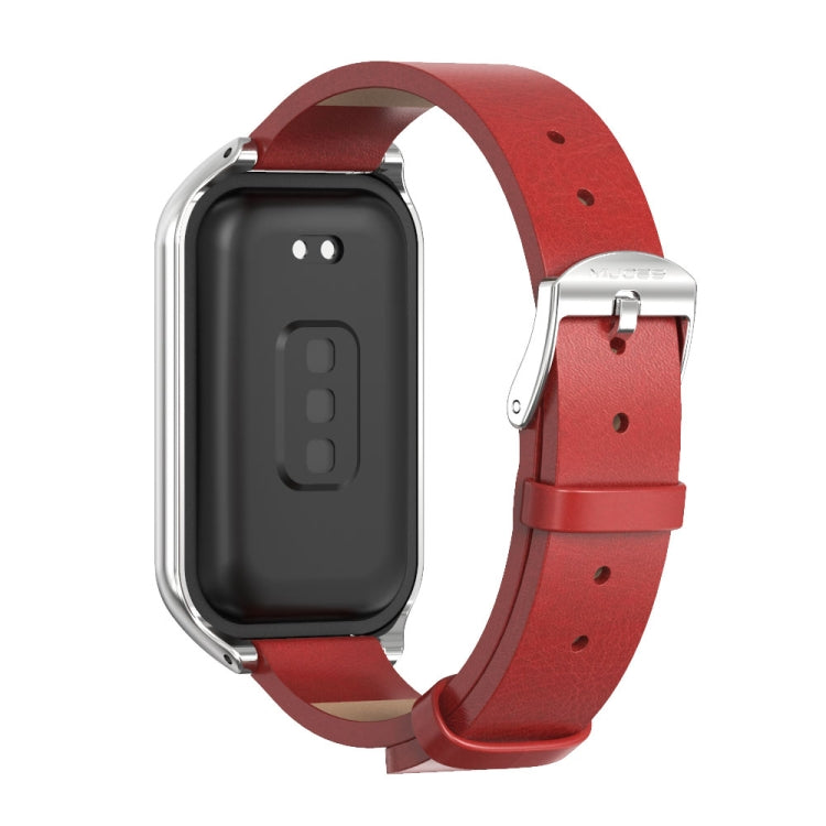 For Xiaomi Smart Band 8 Active / Redmi Band 2 Mijobs Metal Shell Microfiber PU Leather Watch Band(Red Silver) - Watch Bands by MIJOBS | Online Shopping South Africa | PMC TechLife | Buy Now Pay Later Mobicred