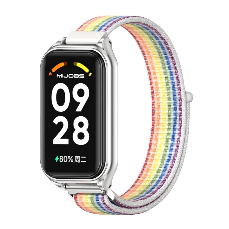 For Xiaomi Smart Band 8 Active / Redmi Band 2 Mijobs Metal Shell Breathable Nylon Loop Watch Band(Colorful Silver) - Watch Bands by MIJOBS | Online Shopping South Africa | PMC TechLife | Buy Now Pay Later Mobicred