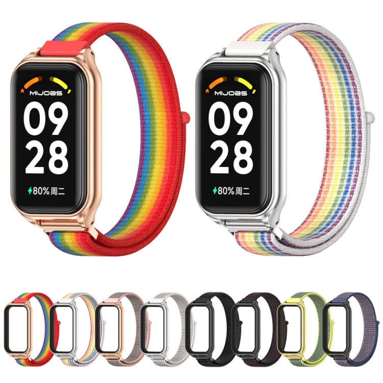 For Xiaomi Smart Band 8 Active / Redmi Band 2 Mijobs Metal Shell Breathable Nylon Loop Watch Band(Black) - Watch Bands by MIJOBS | Online Shopping South Africa | PMC TechLife | Buy Now Pay Later Mobicred