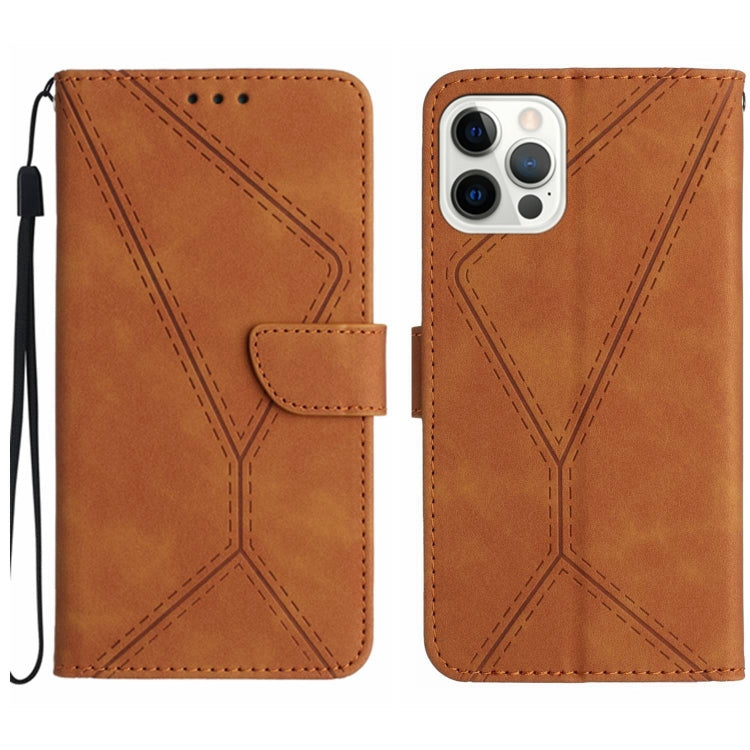 For iPhone 14 Pro Stitching Embossed Leather Phone Case(Brown) - iPhone 14 Pro Cases by PMC Jewellery | Online Shopping South Africa | PMC Jewellery