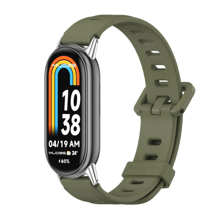 For Xiaomi Mi Band 8 Mijobs Flat Hole Breathable Silicone Watch Band(Army Green+Silver) -  by MIJOBS | Online Shopping South Africa | PMC Jewellery