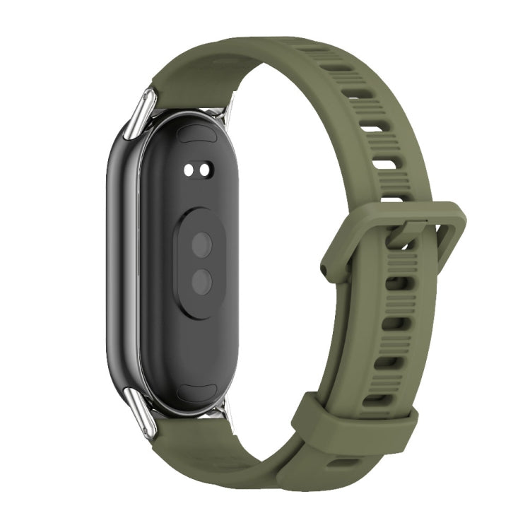 For Xiaomi Mi Band 8 Mijobs Flat Hole Breathable Silicone Watch Band(Army Green+Silver) -  by MIJOBS | Online Shopping South Africa | PMC Jewellery