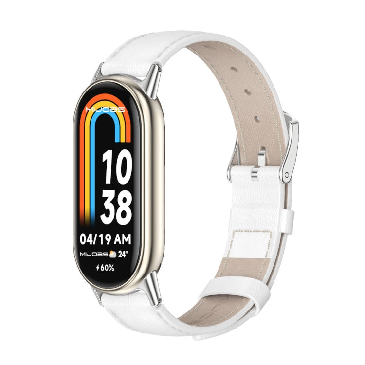 For Xiaomi Mi Band 8 Mijobs Genuine Leather Watch Band(White Silver) -  by MIJOBS | Online Shopping South Africa | PMC Jewellery