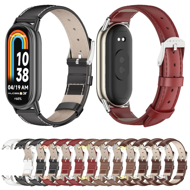 For Xiaomi Mi Band 8 / 9 / 9 NFC Mijobs Genuine Leather Watch Band(Black Silver) - Watch Bands by MIJOBS | Online Shopping South Africa | PMC TechLife | Buy Now Pay Later Mobicred