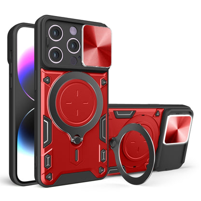 For iPhone 14 Pro CD Texture Sliding Camshield Magnetic Holder Phone Case(Red) - iPhone 14 Pro Cases by PMC Jewellery | Online Shopping South Africa | PMC Jewellery