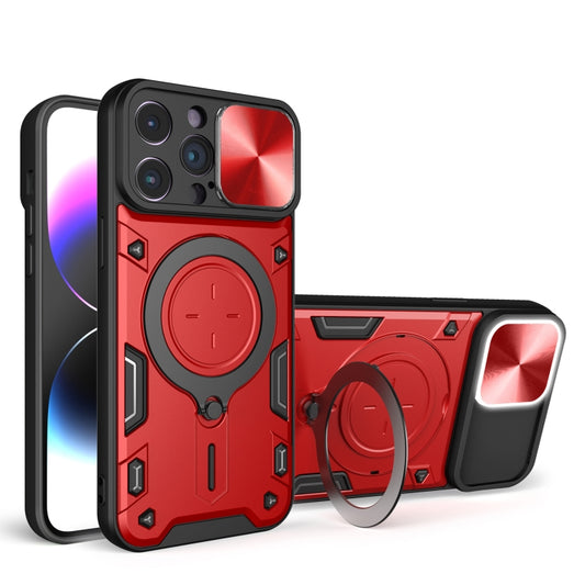 For iPhone 14 Pro Max CD Texture Sliding Camshield Magnetic Holder Phone Case(Red) - iPhone 14 Pro Max Cases by PMC Jewellery | Online Shopping South Africa | PMC Jewellery