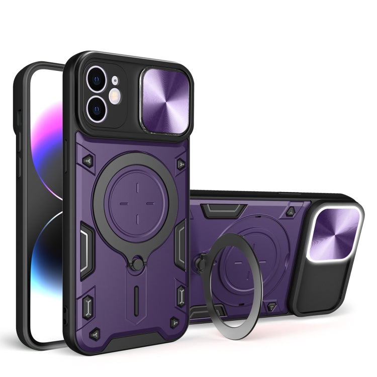 For iPhone 12 CD Texture Sliding Camshield Magnetic Holder Phone Case(Purple) - iPhone 12 / 12 Pro Cases by PMC Jewellery | Online Shopping South Africa | PMC Jewellery