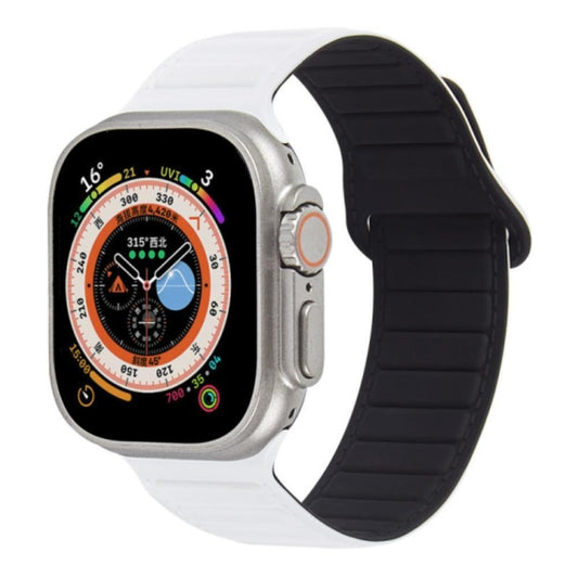 For Apple Watch 8 41mm Loop Magnetic Silicone Watch Band(White Black) - Watch Bands by PMC Jewellery | Online Shopping South Africa | PMC Jewellery