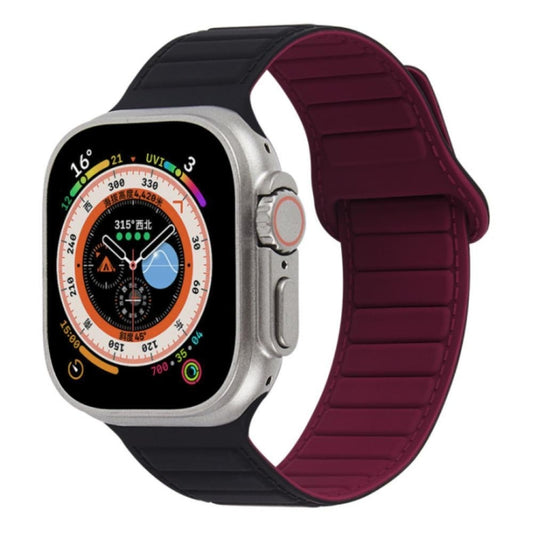 For Apple Watch 8 41mm Loop Magnetic Silicone Watch Band(Black Wine Red) - Watch Bands by PMC Jewellery | Online Shopping South Africa | PMC Jewellery