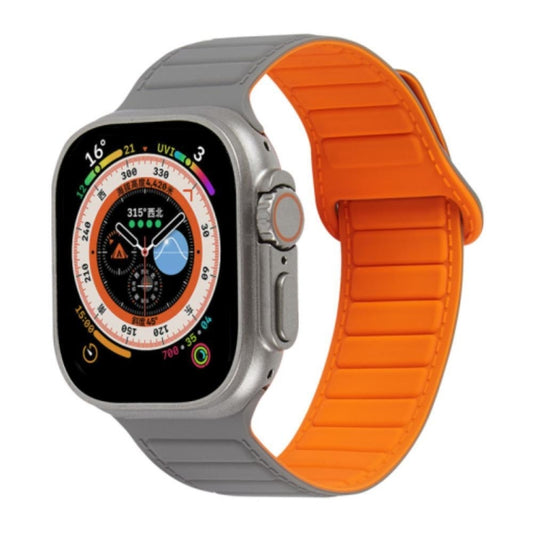 For Apple Watch 8 41mm Loop Magnetic Silicone Watch Band(Grey Orange) - Watch Bands by PMC Jewellery | Online Shopping South Africa | PMC Jewellery