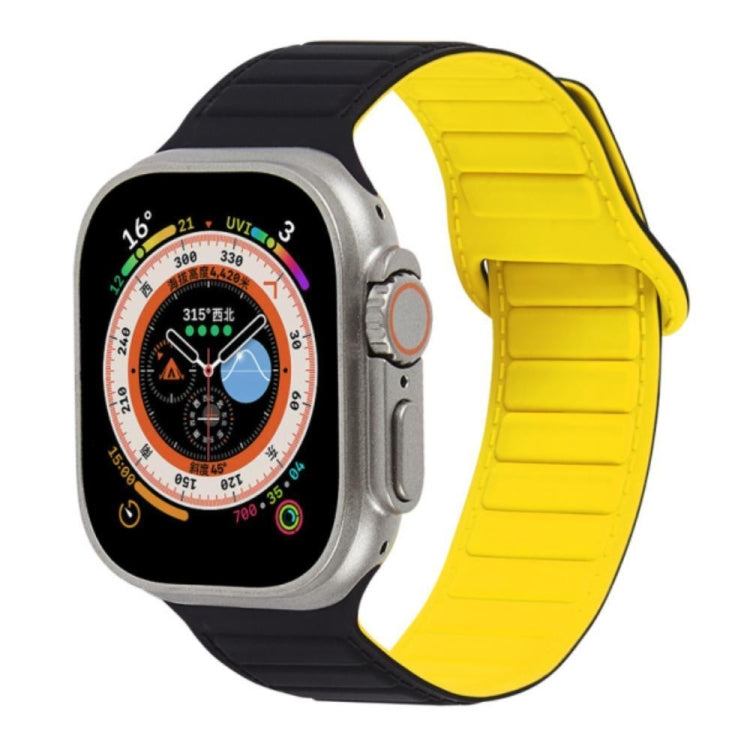 For Apple Watch 8 45mm  Loop Magnetic Silicone Watch Band(Black Yellow) - Watch Bands by PMC TechLife | Online Shopping South Africa | PMC TechLife