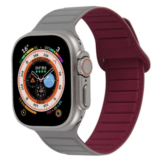 For Apple Watch SE 2022 40mm Loop Magnetic Silicone Watch Band(Grey Wine Red) - Watch Bands by PMC Jewellery | Online Shopping South Africa | PMC Jewellery