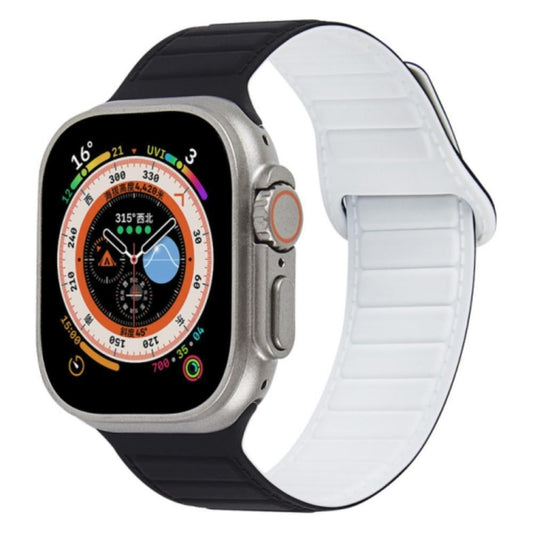 For Apple Watch 6 44mm Loop Magnetic Silicone Watch Band(Black White) - Watch Bands by PMC Jewellery | Online Shopping South Africa | PMC Jewellery