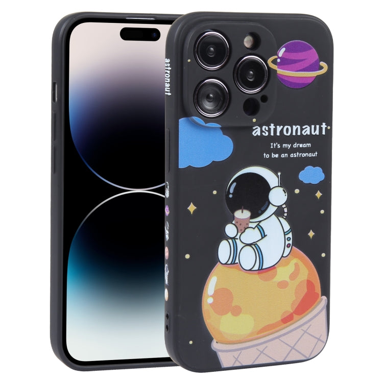 For iPhone 14 Pro Max Milk Tea Astronaut Pattern Liquid Silicone Phone Case(Ivory Black) - free shipping - PMC TechLife - Order now!