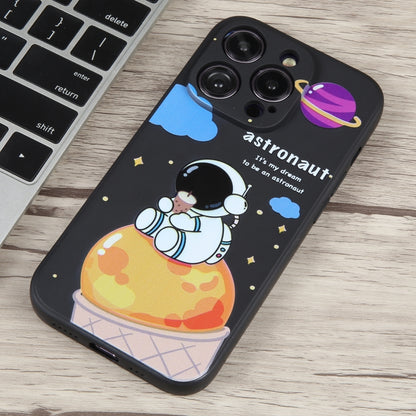 For iPhone 14 Pro Max Milk Tea Astronaut Pattern Liquid Silicone Phone Case(Ivory Black) - iPhone 14 Pro Max Cases by PMC Jewellery | Online Shopping South Africa | PMC Jewellery