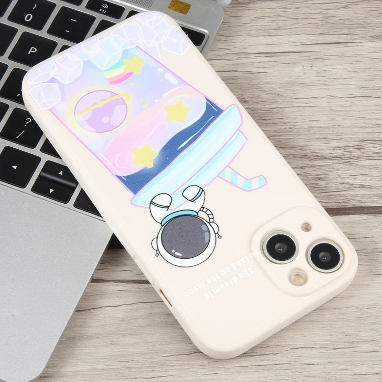 For iPhone 14 Milk Tea Astronaut Pattern Liquid Silicone Phone Case(Ivory White) - iPhone 14 Cases by PMC Jewellery | Online Shopping South Africa | PMC Jewellery