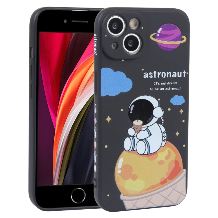 For iPhone SE 2022 / SE 2020 / 8 / 7 Milk Tea Astronaut Pattern Liquid Silicone Phone Case(Ivory Black) - iPhone SE 2022 / 2020 / 8 / 7 Cases by PMC Jewellery | Online Shopping South Africa | PMC Jewellery