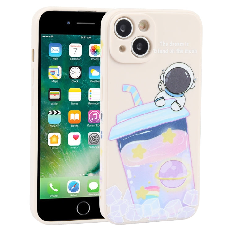 For iPhone 8 Plus / 7 Plus Milk Tea Astronaut Pattern Liquid Silicone Phone Case(Ivory White) - More iPhone Cases by PMC Jewellery | Online Shopping South Africa | PMC Jewellery