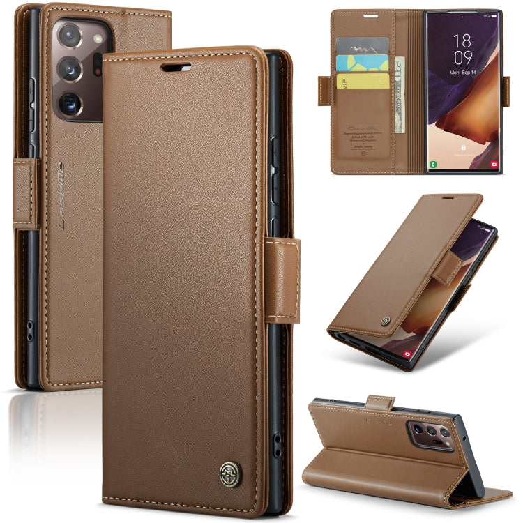 For Samsung Galaxy Note20 Ultra CaseMe 023 Butterfly Buckle Litchi Texture RFID Anti-theft Leather Phone Case(Brown) - Galaxy Note20 Ultra Cases by CaseMe | Online Shopping South Africa | PMC Jewellery | Buy Now Pay Later Mobicred