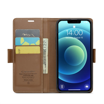 For iPhone 12 / 12 Pro CaseMe 023 Butterfly Buckle Litchi Texture RFID Anti-theft Leather Phone Case(Brown) - iPhone 12 / 12 Pro Cases by CaseMe | Online Shopping South Africa | PMC Jewellery