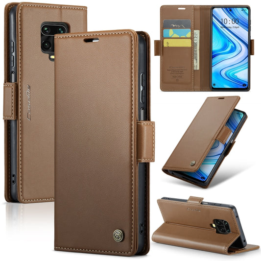 For Xiaomi Redmi Note 9S/Note 9 Pro/Note 9 Pro Max CaseMe 023 Butterfly Buckle Litchi Texture RFID Anti-theft Leather Phone Case(Brown) - Xiaomi Cases by CaseMe | Online Shopping South Africa | PMC Jewellery