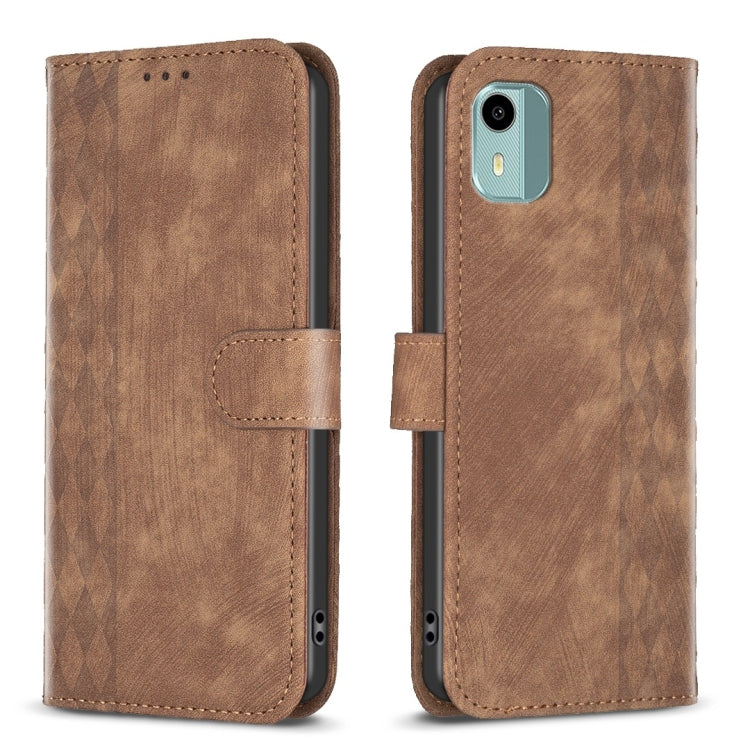 For Nokia C12 Plaid Embossed Leather Phone Case(Brown) - Nokia Cases by PMC Jewellery | Online Shopping South Africa | PMC Jewellery