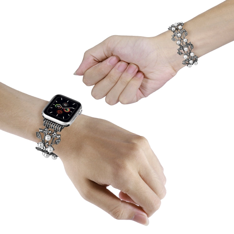 Four-leaf Bead Metal Watch Band For Apple Watch 3 42mm(Black) - Watch Bands by PMC TechLife | Online Shopping South Africa | PMC TechLife