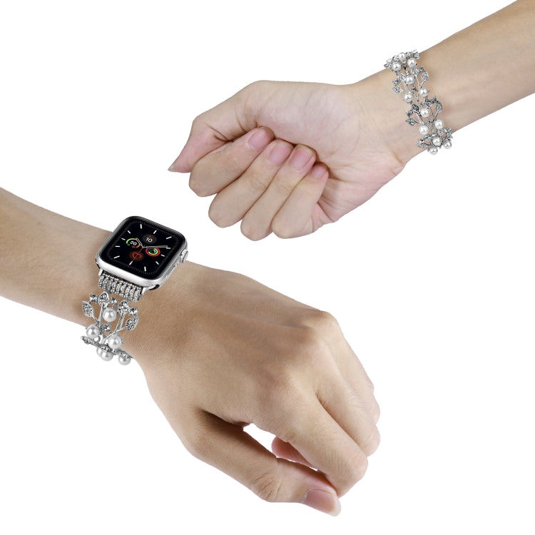 Four-leaf Bead Metal Watch Band For Apple Watch 38mm(Silver) - Watch Bands by PMC TechLife | Online Shopping South Africa | PMC TechLife