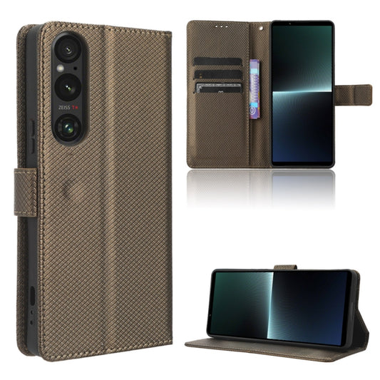 For Sony Xperia 1 V Diamond Texture Leather Phone Case(Brown) - Sony Cases by PMC Jewellery | Online Shopping South Africa | PMC Jewellery