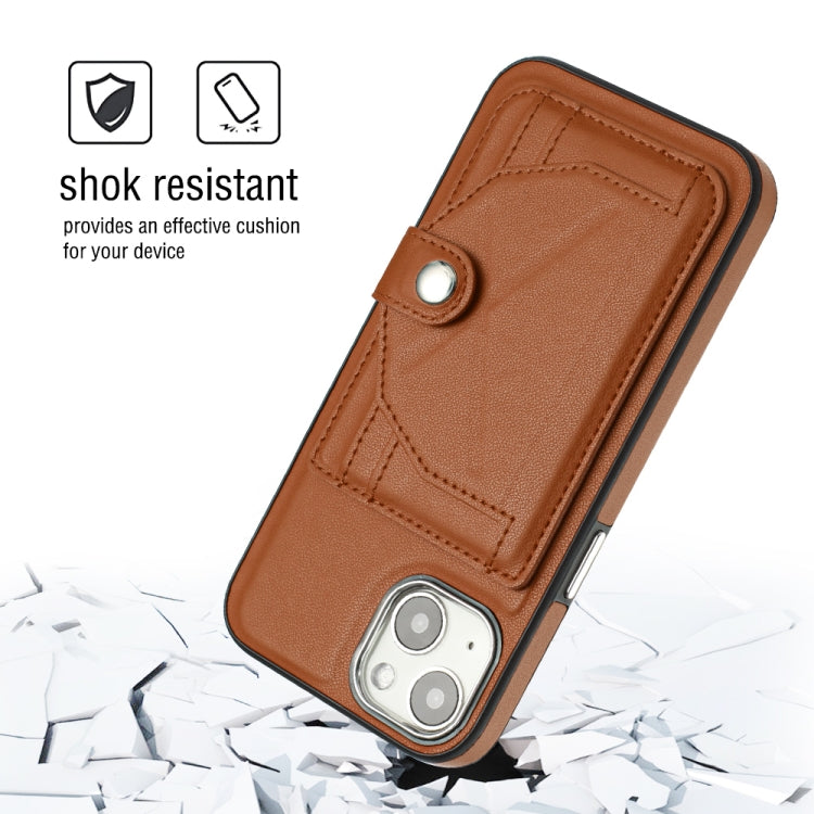 For iPhone 13 Shockproof Leather Phone Case with Card Holder(Brown) - iPhone 13 Cases by PMC Jewellery | Online Shopping South Africa | PMC Jewellery