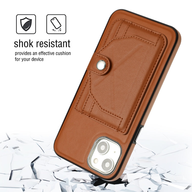 For iPhone 15 Plus Shockproof Leather Phone Case with Card Holder(Brown) - iPhone 15 Plus Cases by PMC Jewellery | Online Shopping South Africa | PMC Jewellery