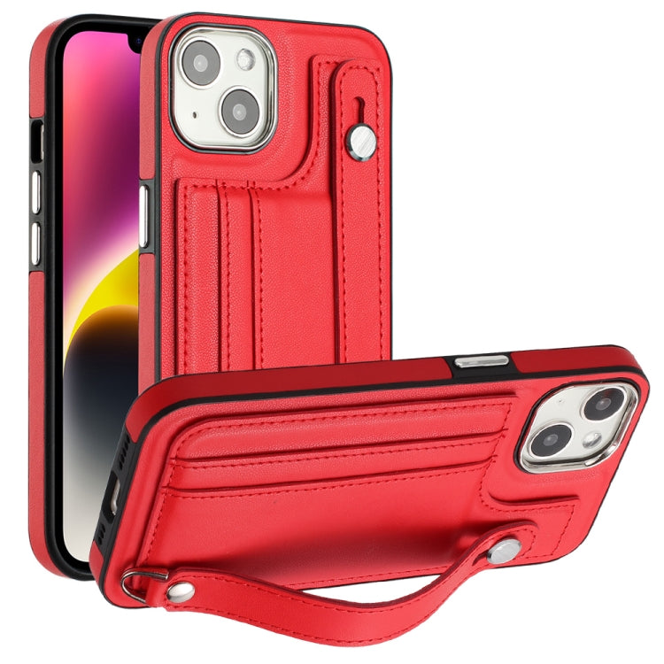 For iPhone 13 Shockproof Leather Phone Case with Wrist Strap(Red) - iPhone 13 Cases by PMC Jewellery | Online Shopping South Africa | PMC Jewellery