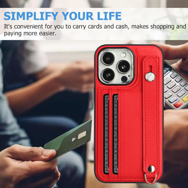 For iPhone 13 Pro Shockproof Leather Phone Case with Wrist Strap(Red) - free shipping - PMC TechLife - Order now!