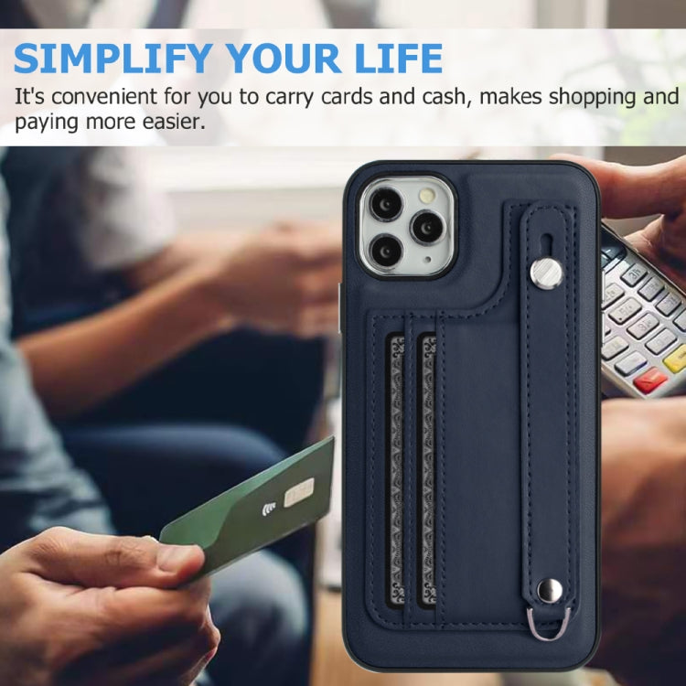 For iPhone 11 Pro Max Shockproof Leather Phone Case with Wrist Strap(Blue) - free shipping - PMC TechLife - Order now!