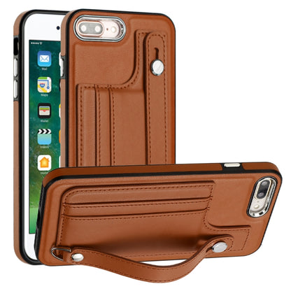 For iPhone 6 Plus/7 Plus/8 Plus Shockproof Leather Phone Case with Wrist Strap(Brown) - More iPhone Cases by PMC Jewellery | Online Shopping South Africa | PMC Jewellery