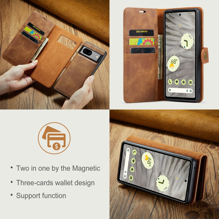 For Google Pixel 7A DG.MING Crazy Horse Texture Detachable Magnetic Leather Phone Case(Brown) - Google Cases by DG.MING | Online Shopping South Africa | PMC Jewellery