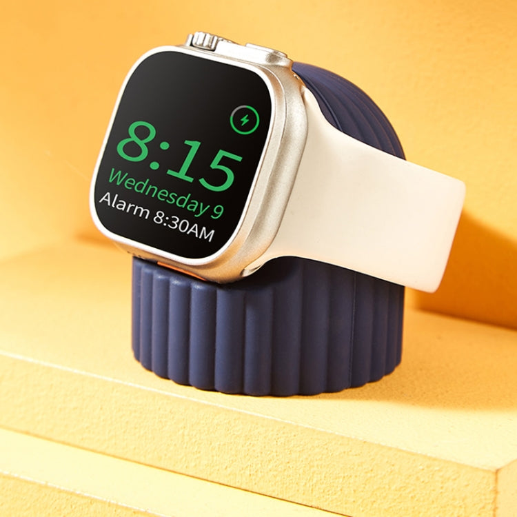 For Apple Watch Wave Pattern Silicone Watch Charging Stand(Midnight Blue) - Charger / Holder by PMC Jewellery | Online Shopping South Africa | PMC Jewellery