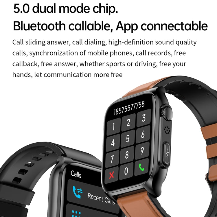 TK12 1.96 inch IP67 Waterproof Leather Band Smart Watch Supports ECG / Remote Families Care / Bluetooth Call / Body Temperature Monitoring(Brown) - Smart Watches by PMC Jewellery | Online Shopping South Africa | PMC Jewellery