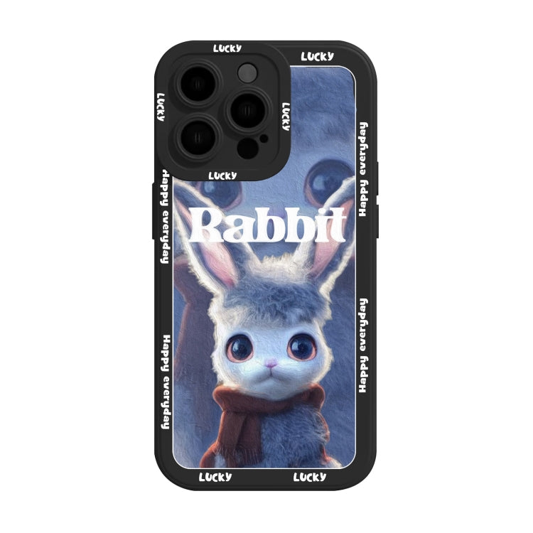 For iPhone XR Liquid Silicone Oil Painting Rabbit Phone Case(Black Blue Grey) - More iPhone Cases by PMC Jewellery | Online Shopping South Africa | PMC Jewellery