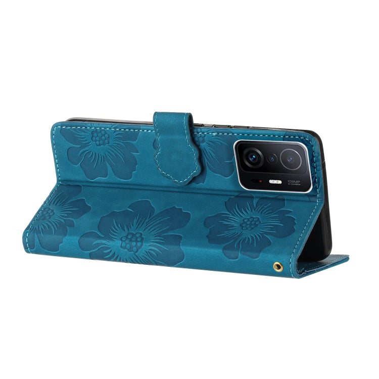 For Xiaomi 11T / 11T Pro Flower Embossing Pattern Leather Phone Case(Blue) - free shipping - PMC TechLife - Order now!