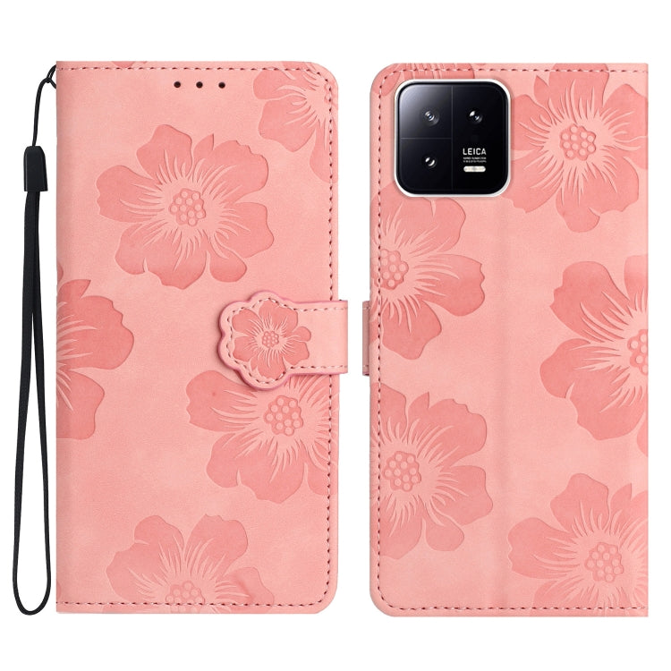 For Xiaomi 13 Flower Embossing Pattern Leather Phone Case(Pink) - 13 Cases by PMC Jewellery | Online Shopping South Africa | PMC Jewellery