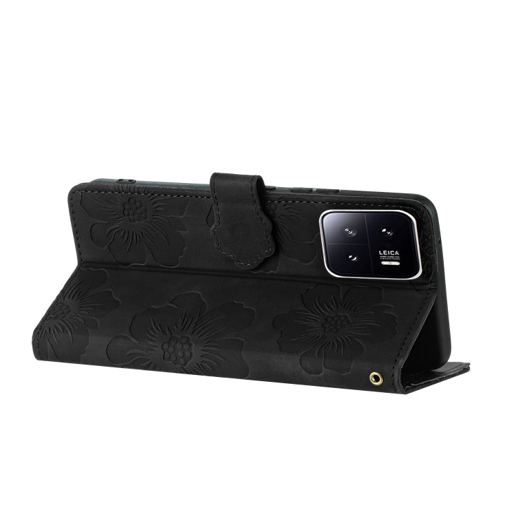 For Xiaomi 13 Flower Embossing Pattern Leather Phone Case(Black) - free shipping - PMC TechLife - Order now!