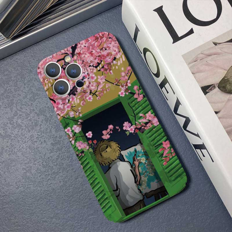 For iPhone 14 Pro Precise Hole Oil Painting Pattern PC Phone Case(Peach Blossom) - iPhone 14 Pro Cases by PMC TechLife | Online Shopping South Africa | PMC TechLife