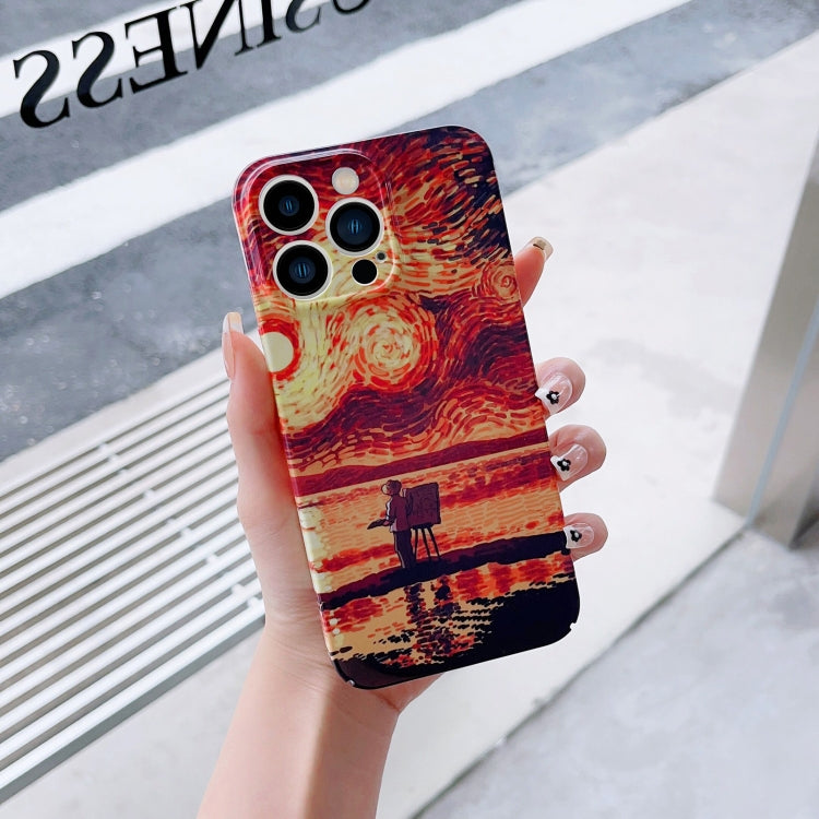 For iPhone 14 Pro Precise Hole Oil Painting Pattern PC Phone Case(Sunset) - iPhone 14 Pro Cases by PMC TechLife | Online Shopping South Africa | PMC TechLife