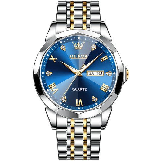 OLEVS 9931 Men Luminous Waterproof Quartz Watch(Blue) - Metal Strap Watches by OLEVS | Online Shopping South Africa | PMC Jewellery