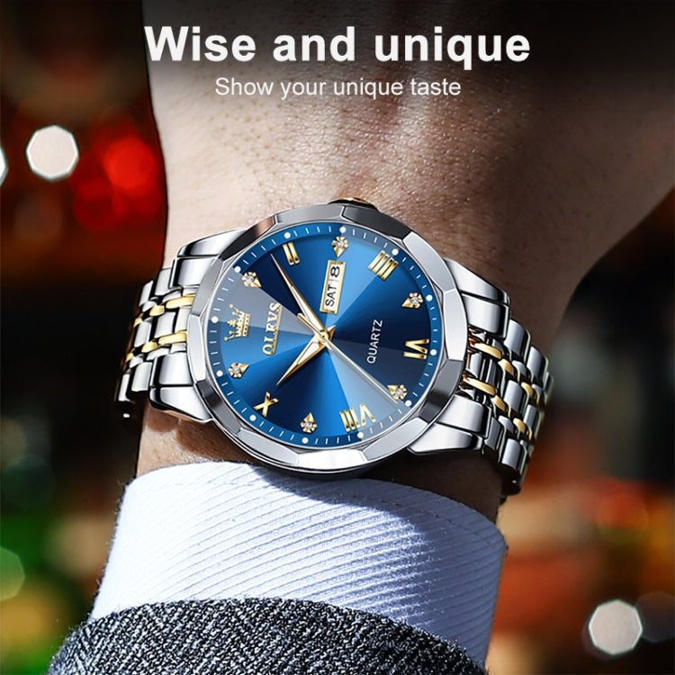 OLEVS 9931 Men Luminous Waterproof Quartz Watch(Blue) - Metal Strap Watches by OLEVS | Online Shopping South Africa | PMC Jewellery