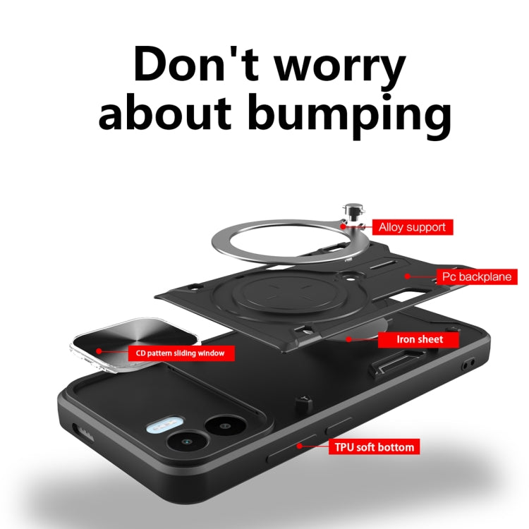 For Xiaomi Redmi A1 4G CD Texture Sliding Camshield Magnetic Holder Phone Case(Black) - free shipping - PMC TechLife - Order now!
