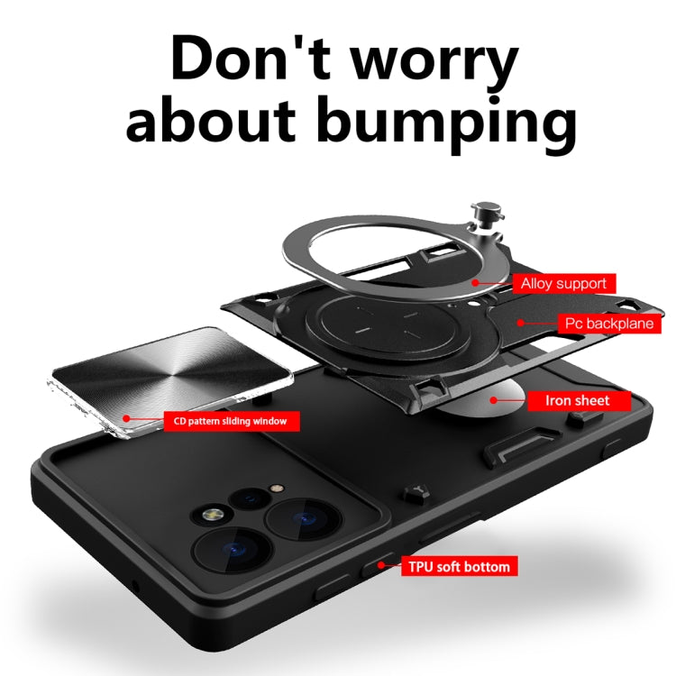 For Xiaomi Redmi Note 12 4G CD Texture Sliding Camshield Magnetic Holder Phone Case(Silver) - free shipping - PMC TechLife - Order now!